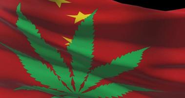 Chine nationale drapeau avec cannabis feuille. légal statut de médical marijuana dans pays. gouvernement et thc. social problème, politique, criminel et loi nouvelles à propos cannabis video