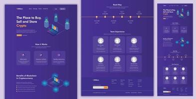 Cryptocurrency exchange isometric landing page design. isometric cryptocurrency mining illustration, Bootstrap. blockchain technology illustration. Digital money mining, computer screen illustration. vector