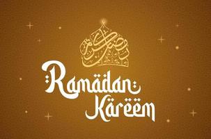 Ramadán kareem Inglés tipografía. un islámico saludo texto en Inglés para santo mes Ramadán kareem . islámico antecedentes con mezquita vector