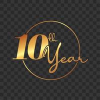 10th year typography in golden text vector