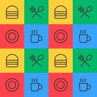 Food court seamless pattern with 4 foodies icons in squares. Perfect for restaurant, food court background textures. Food court free pattern illustration. vector