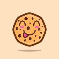 Happy chocolate chips cookie character with cute smile and delicious face. Perfect for mascot, cookies packaging. Cute chocolate chips cookie mascot vector illustration. Pro vector.