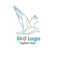 Abstract bird line art logo vector illustration with colorful dummy text.