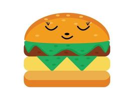 Cute colorful burger or hamburger vector illustration on white background.