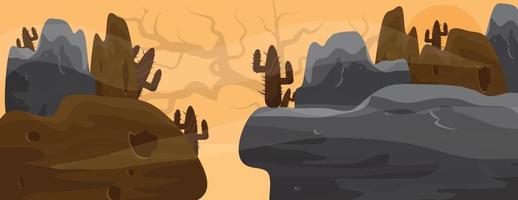 Rocky mountains, cactus tree and desert or dry land themed vector illustration landscape background.