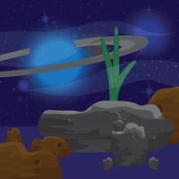 Night sky, dark, planet, hard rocks and leaf imagination vector art illustration for multipurpose use.