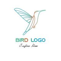 Abstract bird line art logo vector illustration with colorful dummy text.