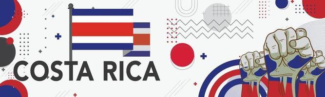 Costa Rica national day banner with flag colors theme background and geometric abstract retro modern blue red white design. Costa Rican people. Sports Games Supporters Vector Illustration