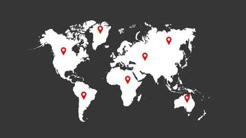 mundo mapa con ubicación icono vector ilustración. mundo mapa modelo con continentes, norte y sur America, Europa y Asia, África y Australia