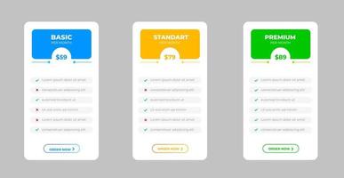 Ui UX pricing design tables with tariffs, subscription features checklist and business plans. pricing plans table and pricing chart Price list for web or app. Product Comparison business web plans. vector