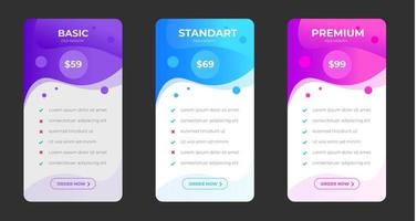 pricing plans table and pricing chart Price list  for web or app. Ui UX pricing design tables with tariffs, subscription features checklist and business plans. Product Comparison business web plans. vector