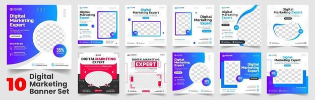 Big bundle mega collection set of 10 Item digital marketing social media post banner template. clean minimal editable square digital marketing web banner or business marketing post banner big set. vector