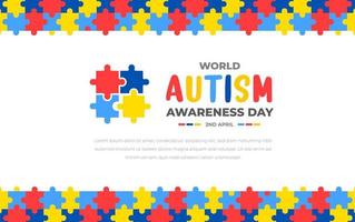 World autism awareness day background design template. World autism day colorful puzzle vector banner. Symbol of autism. autism Health care Medical flat background of April 02 celebration.