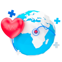 mundo salud día tierra corazón estetoscopio 3d png