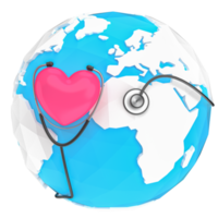 World health day earth heart stethoscope 3d png