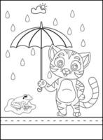 Cute cat outline coloring page for kids line drawing animal coloring book cartoon vector illustration isolated on white doodle background