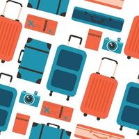 Seamless pattern of suitcases for travel and leisure. Colorful color illustration highlighted on a white background. vector