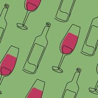 Seamless pattern. Vector illustration of a wine bottle and a glass. Drawing in one line