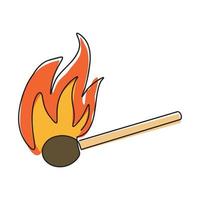 Fire on a match. Burning Fire. Warm. Ignition of a match. Match with one line.. International Match Day. vector