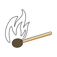 Fire on a match. Burning Fire. Warm. Ignition of a match. Match with one line.. International Match Day. vector