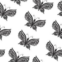 Seamless pattern of butterflies. Butterflies in the zentangle style. Vector illustration, white background.