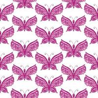 Seamless pattern of butterflies. Butterflies in the zentangle style. Vector illustration, white background.