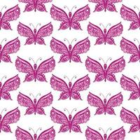 Seamless pattern of butterflies. Butterflies in the zentangle style. Vector illustration, white background.