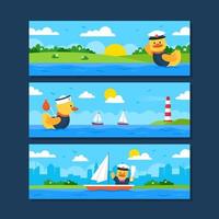 Cute Duck Horizontal Banner Template Set vector
