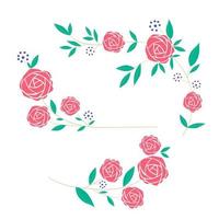 Set a floral border with a wreath of green leaves and pink flowers for a wedding card, a greeting card, or decorative artwork. vector