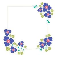 Set a floral border with a wreath of green leaves and blue flowers for a wedding card, a greeting card, or decorative artwork. vector