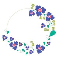 Set a floral border with a wreath of green leaves and blue flowers for a wedding card, a greeting card, or decorative artwork. vector