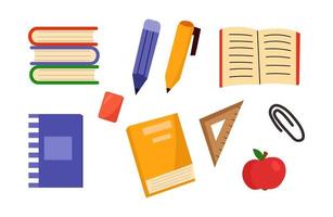 School items set cartoon illustration. Back to school concept set with books, notebooks. vector