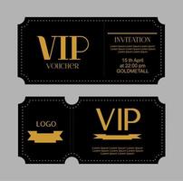 VIP voucher. Black and gold. Golden letters. vector