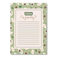 Daily planner, note paper, to do list decorated with avocado and leaves pattern and inspirational quote. School scheduler and organizer. Flat vector