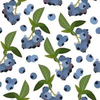 Blueberries with green leaves gouache flat illustrations seamless pattern. Green leaves and berries isolated on white background for wrapping paper, wallpaper, fabric. vector