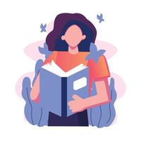 contento mujer leyendo un libro vector plano estilo ilustración