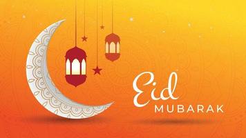 eid Mubarak islámico diseño con creciente luna, naranja color antecedentes vector