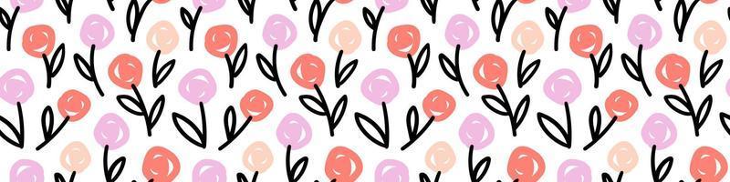 Hand drawn seamless Pattern with small Flowers. Stylized roses background  for textile, wallpaper, greeting, wrapping, package. Simple Spring or Summer texture. Vector illustration.