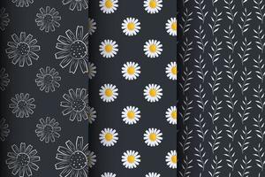 Set of floral patterns on a black background vector