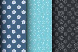 Set of simple floral seamless patterns on a dark background, luxurious patterns with flowers vector