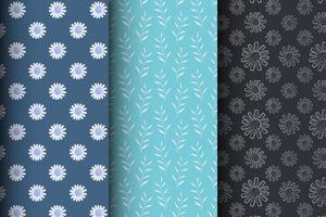 Set of simple floral seamless patterns on a dark background, luxurious patterns with flowers vector