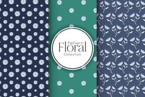 Set of summer floral patterns, minimalistic style vector