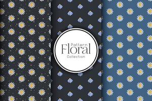 Set of simple floral seamless patterns on a dark background, luxurious patterns with flowers vector