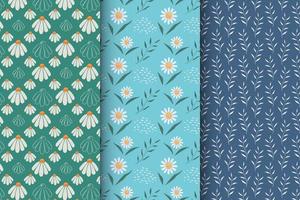 Collection of patterns with daisies, stylish set of patterns vector