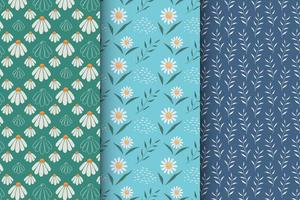 Collection of patterns with daisies, stylish set of patterns vector