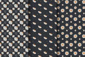 Set of floral patterns on a black background vector