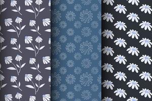 Set of simple floral seamless patterns on a dark background, luxurious patterns with flowers vector