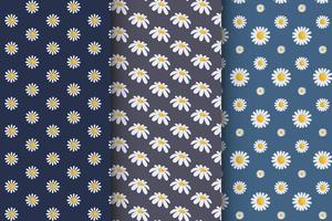 Set of simple floral seamless patterns on a dark background, luxurious patterns with flowers vector