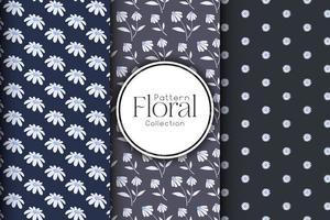 Set of simple floral seamless patterns on a dark background, luxurious patterns with flowers vector