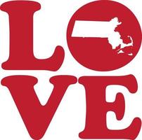 LOVE Massachusetts State Red Outline Vector Graphic Illustration Isolated